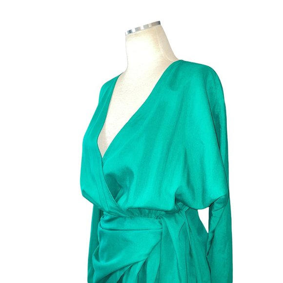 L'Academie The Lorriana Mini Dress in Green Medium Women's Wrap Blouson - Picture 6 of 10